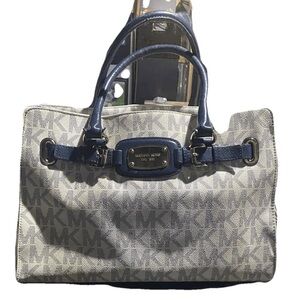Michael Kors Monogram Cream and Navy Tote
